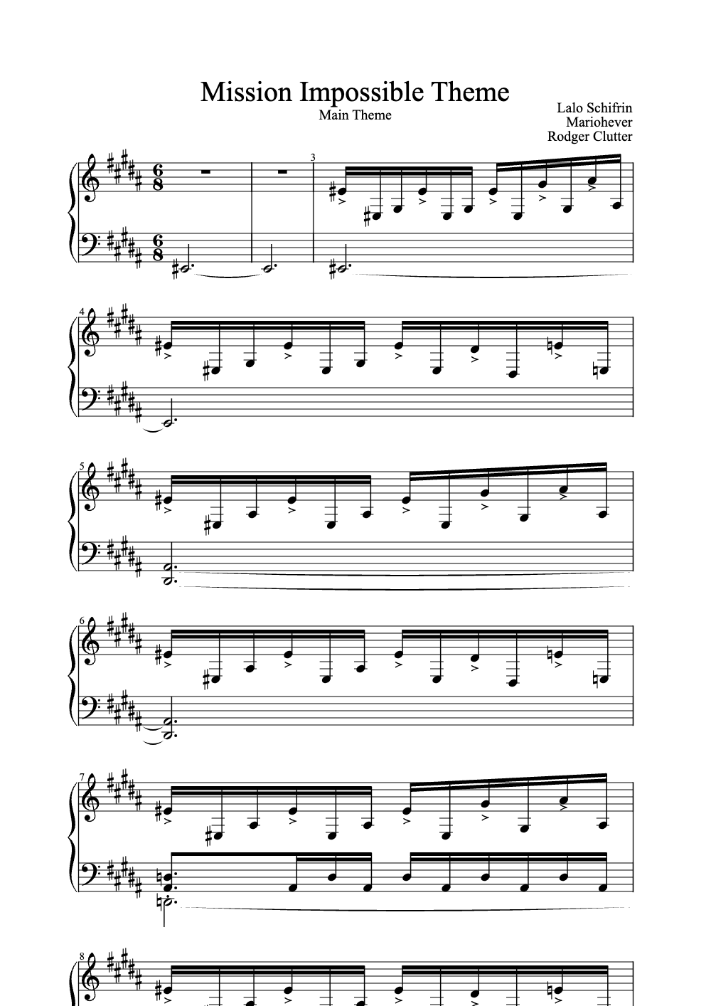 Sheet music preview for Mission Impossible Theme