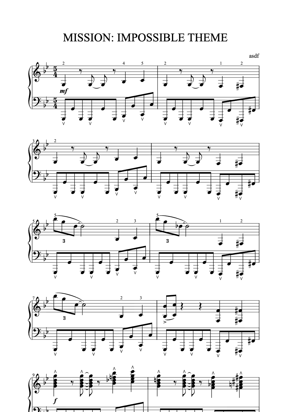 Sheet music preview for Mission: Impossible Theme
