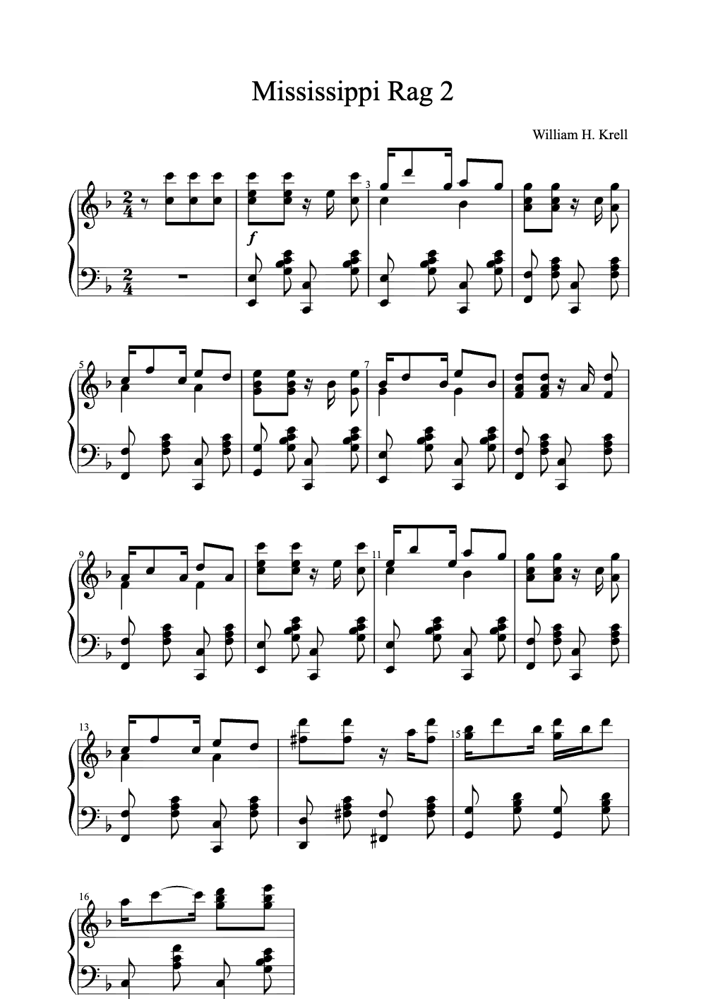 Sheet music preview for Mississippi Rag No. 2