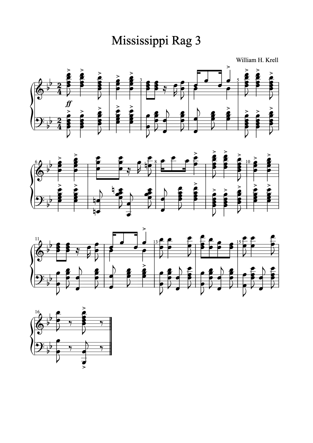 Sheet music preview for Mississippi Rag No. 3