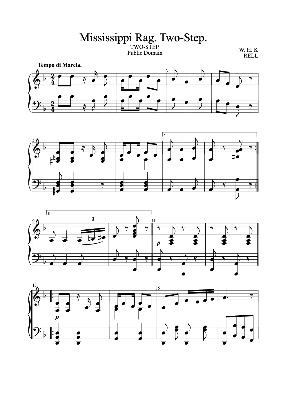 Sheet music preview for Mississippi Rag