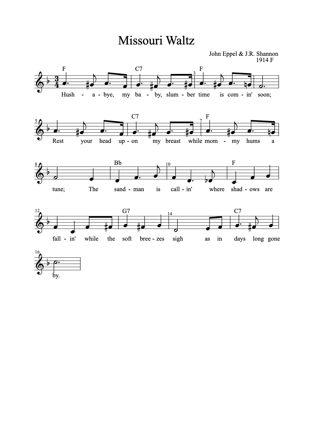 Sheet music preview for Missouri Waltz