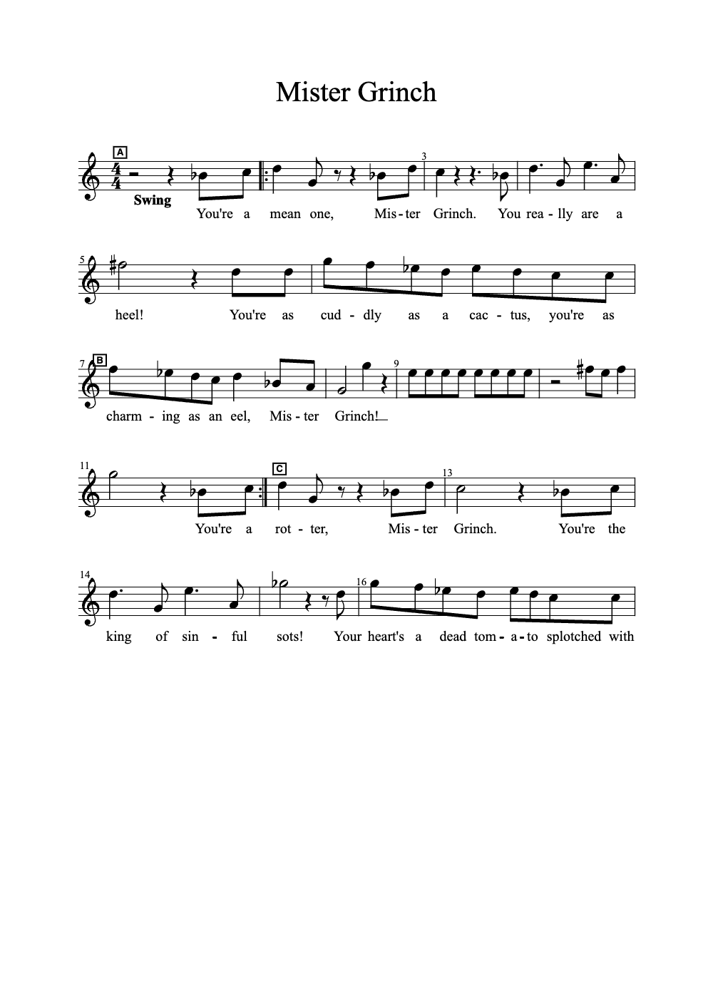 Sheet music preview for Mister Grinch