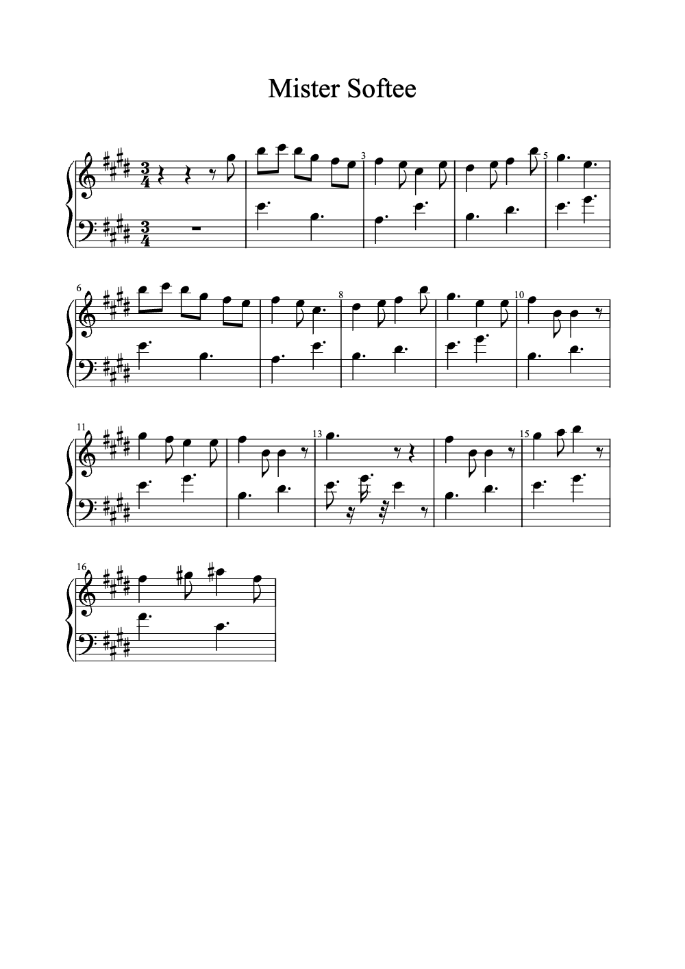 Sheet music preview for Mister Softee