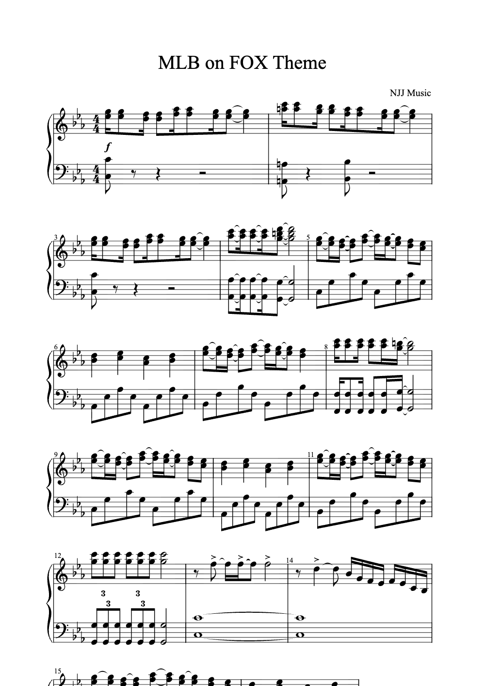 Sheet music preview for MLB on Fox Theme