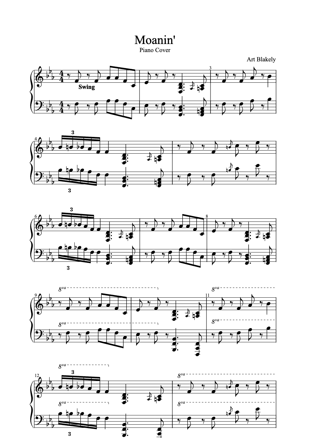 Sheet music preview for Moanin'