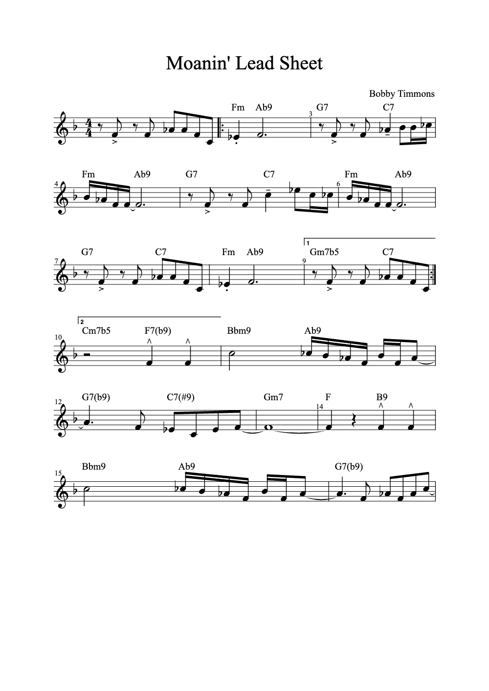 Sheet music preview for Moanin'