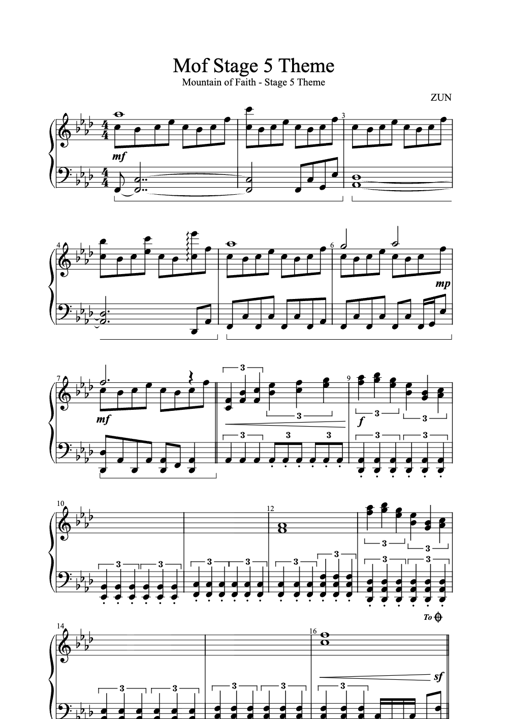 Sheet music preview for Mof Stage 5 Theme