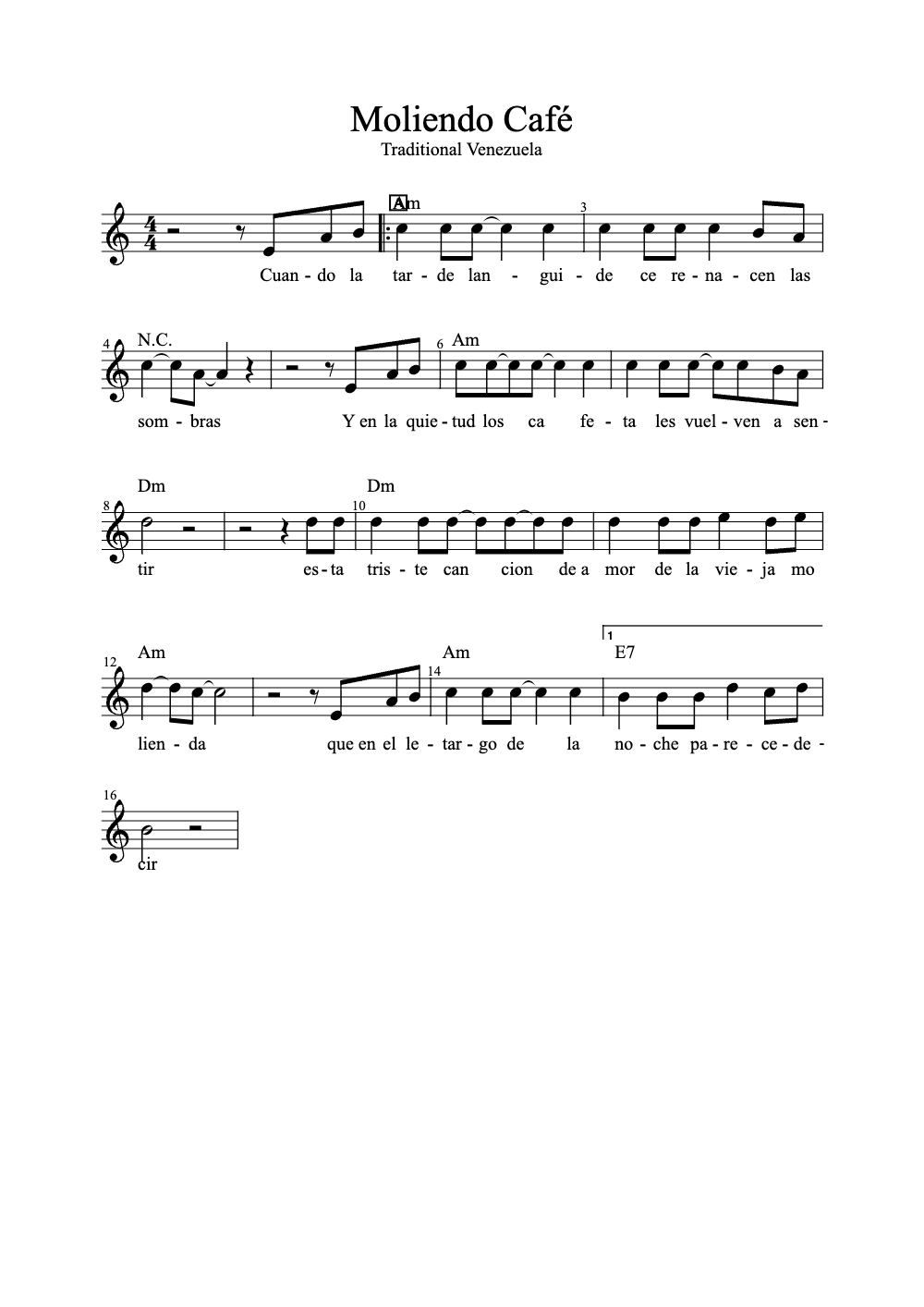 Sheet music preview for Moliendo Café