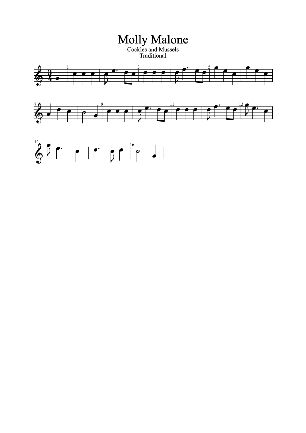Sheet music preview for Molly Malone