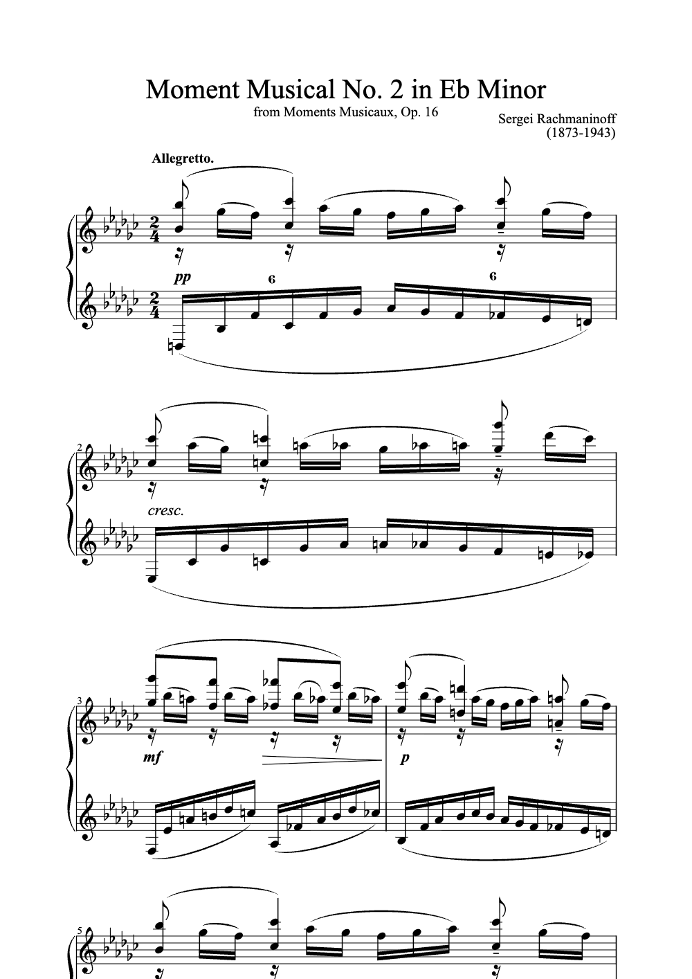 Sheet music preview for Moment Musical No. 2 in Eb Minor