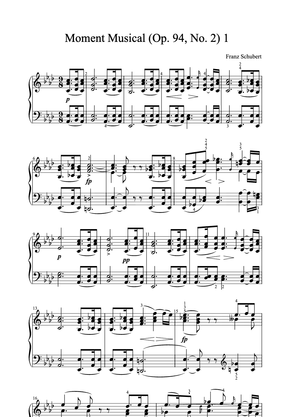 Sheet music preview for Moment Musical (Op. 94, No. 2)