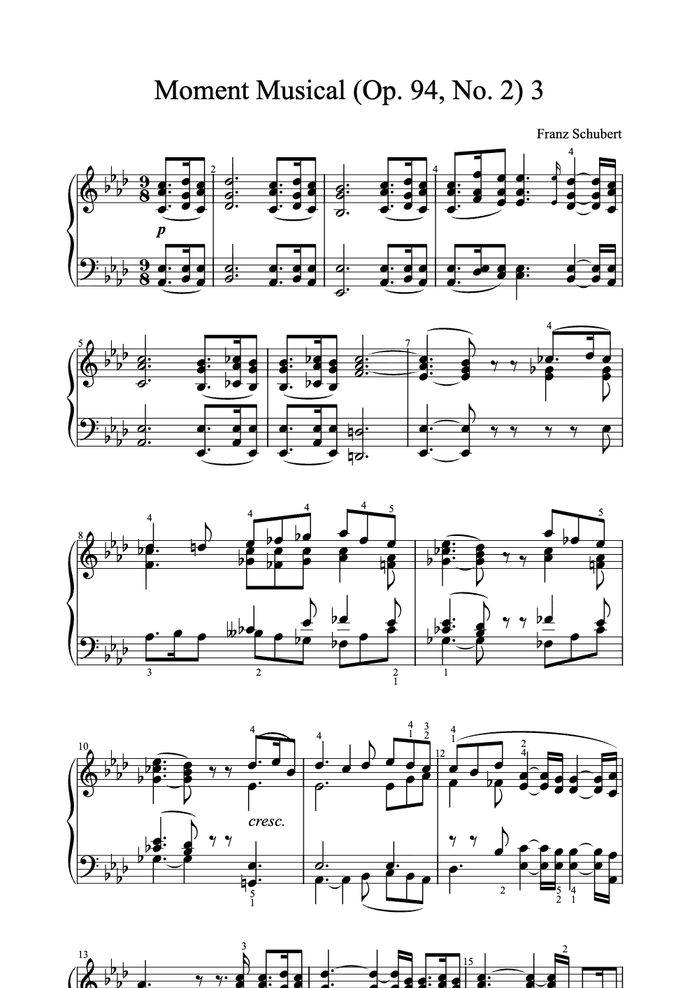 Sheet music preview for Moment Musical (Op. 94, No. 2)