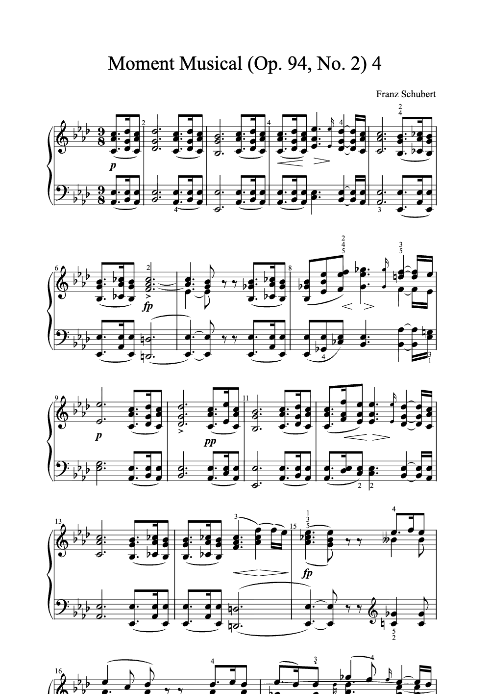 Sheet music preview for Moment Musical (Op. 94, No. 2)