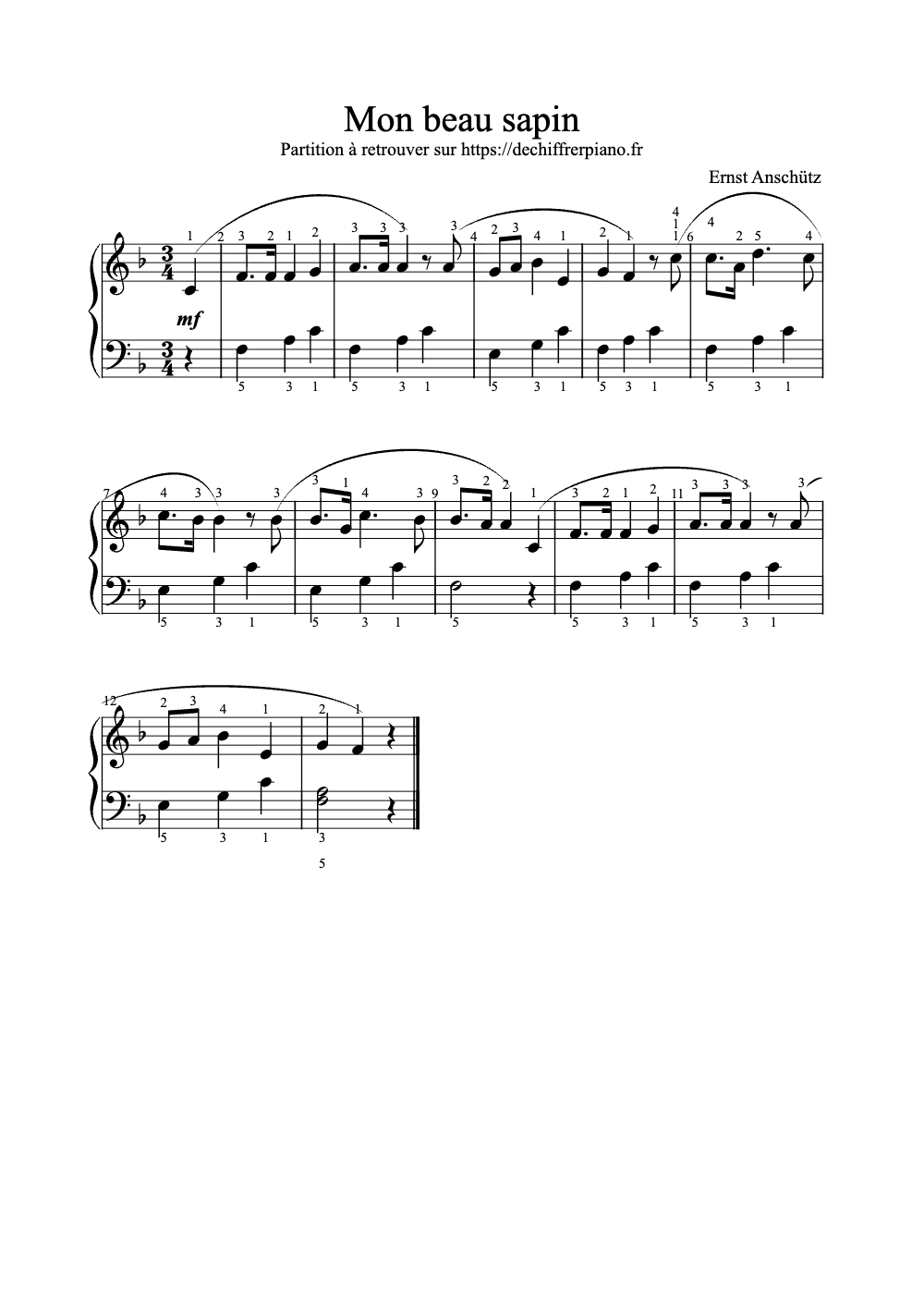 Sheet music preview for Mon Beau Sapin