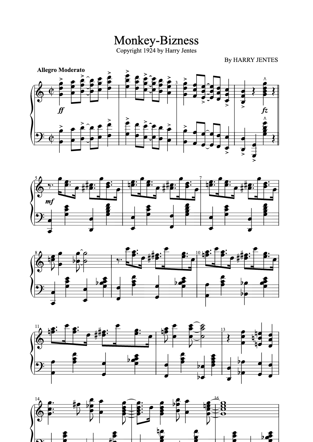 Sheet music preview for Monkey-Bizness