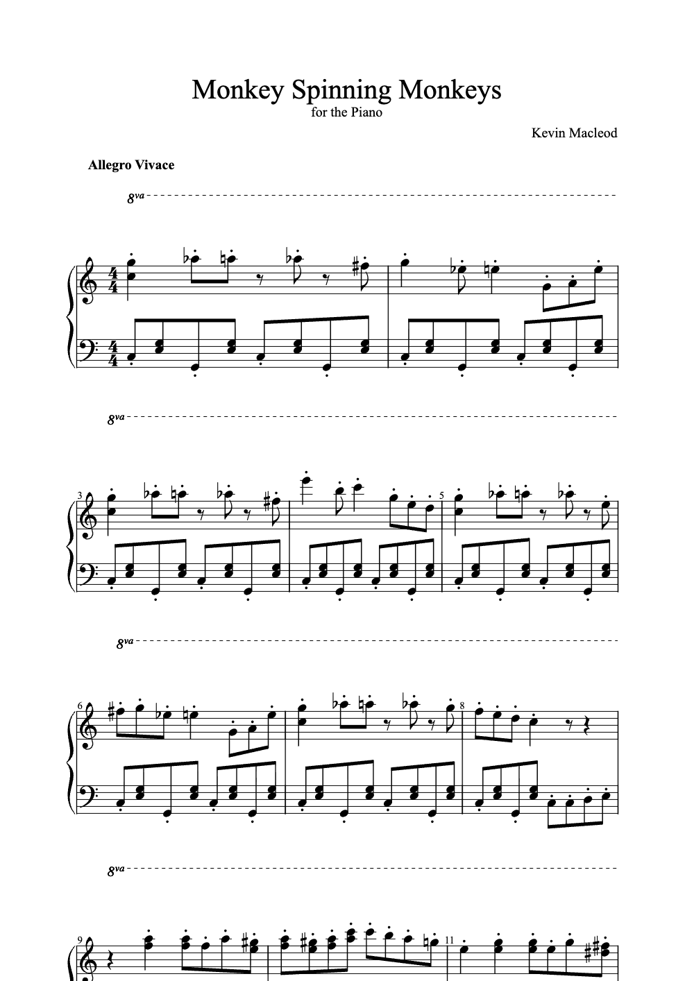 Sheet music preview for Monkey Spinning Monkeys