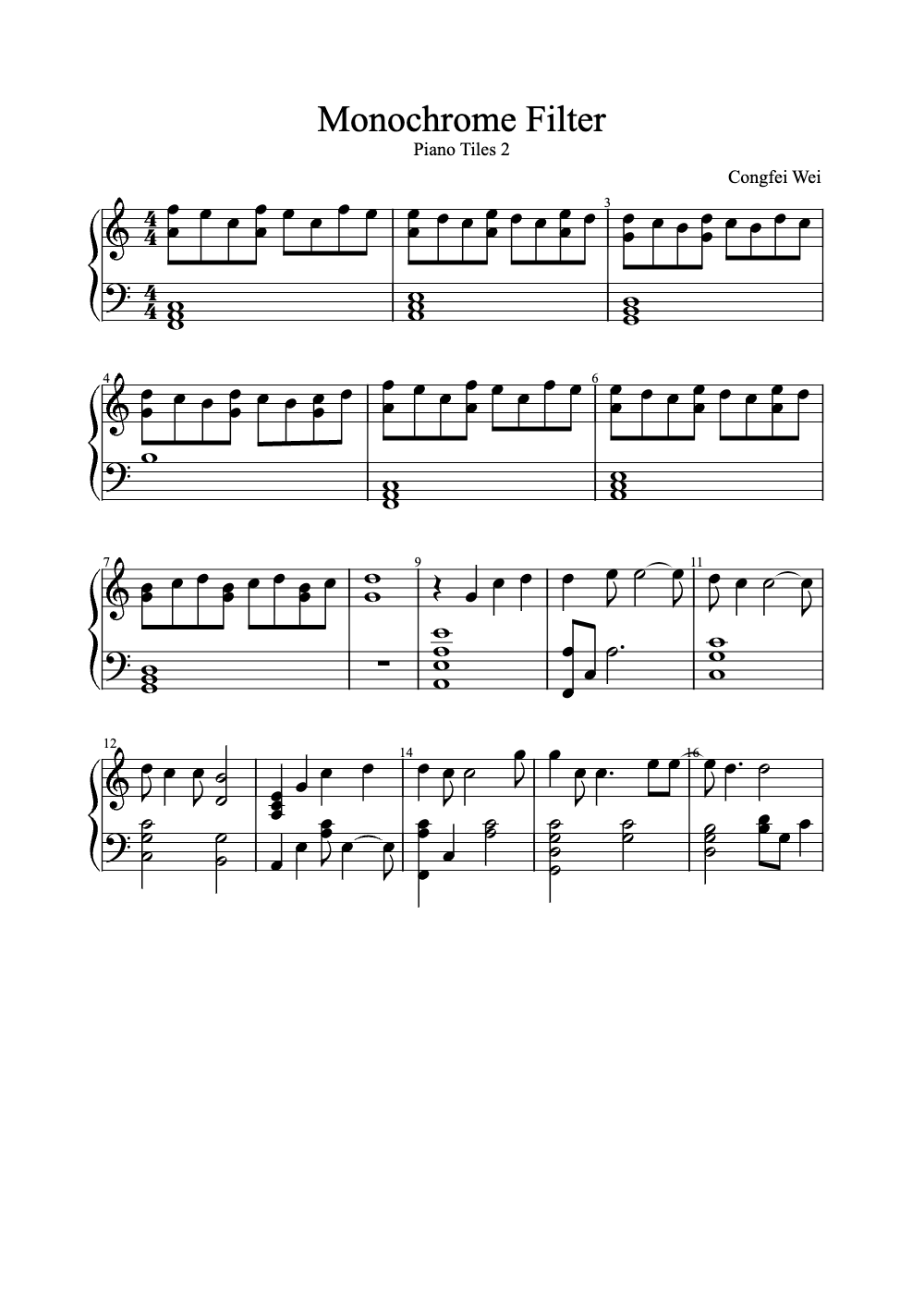 Sheet music preview for Monochrome Filter