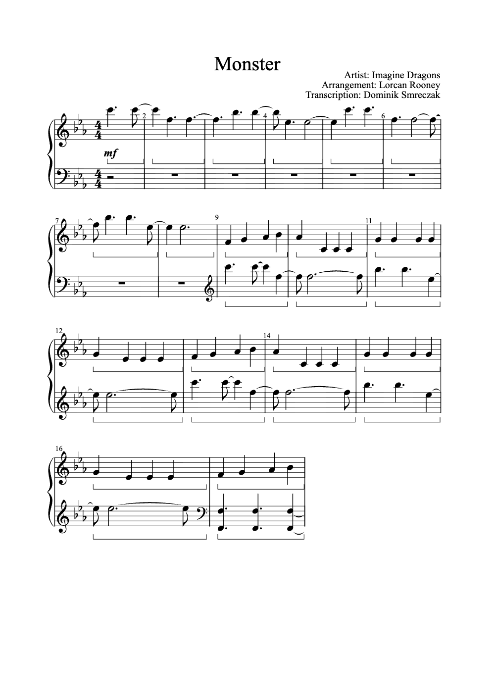Sheet music preview for Monster