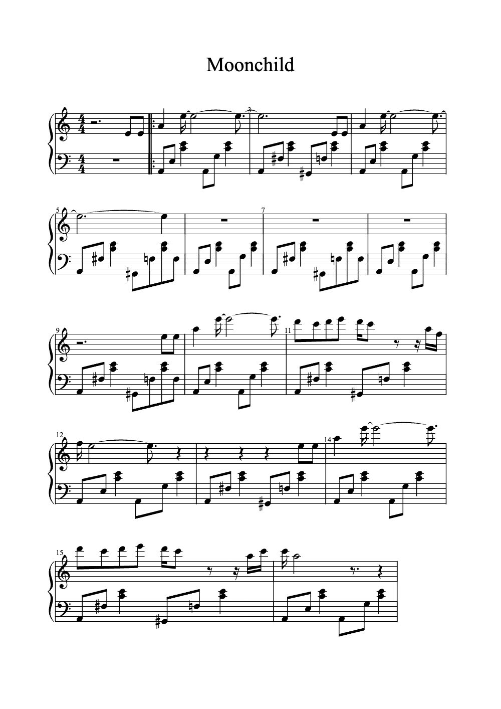 Sheet music preview for Moonchild