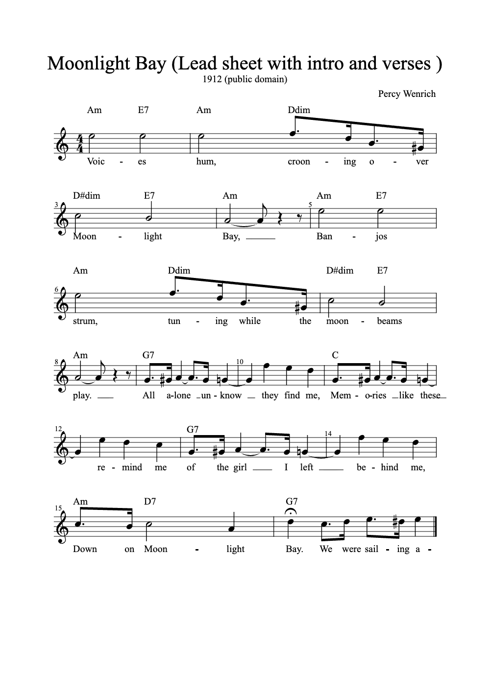 Sheet music preview for Moonlight Bay