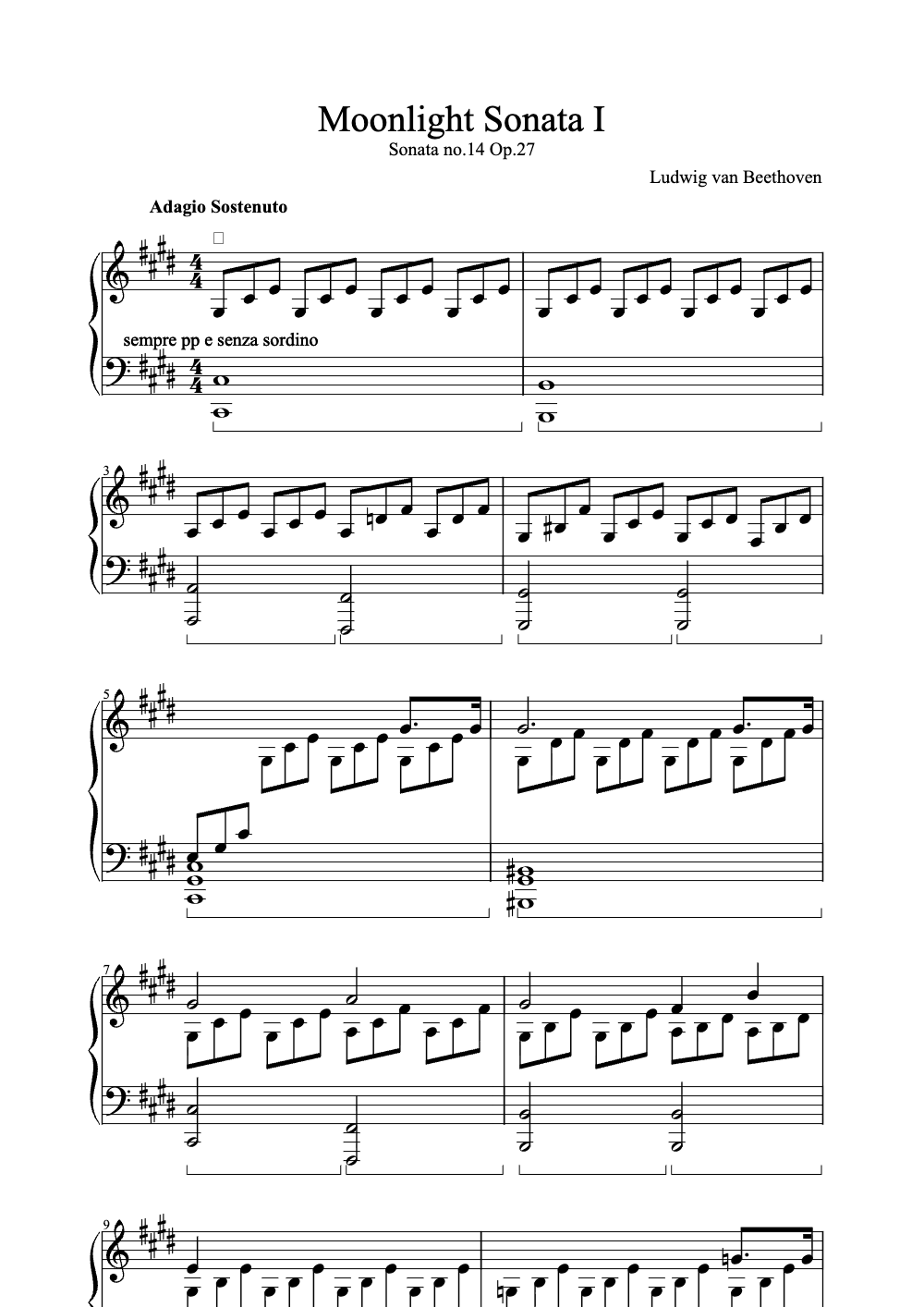 Sheet music preview for Moonlight Sonata I