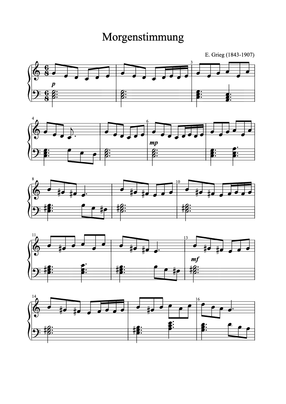 Sheet music preview for Morgenstimmung