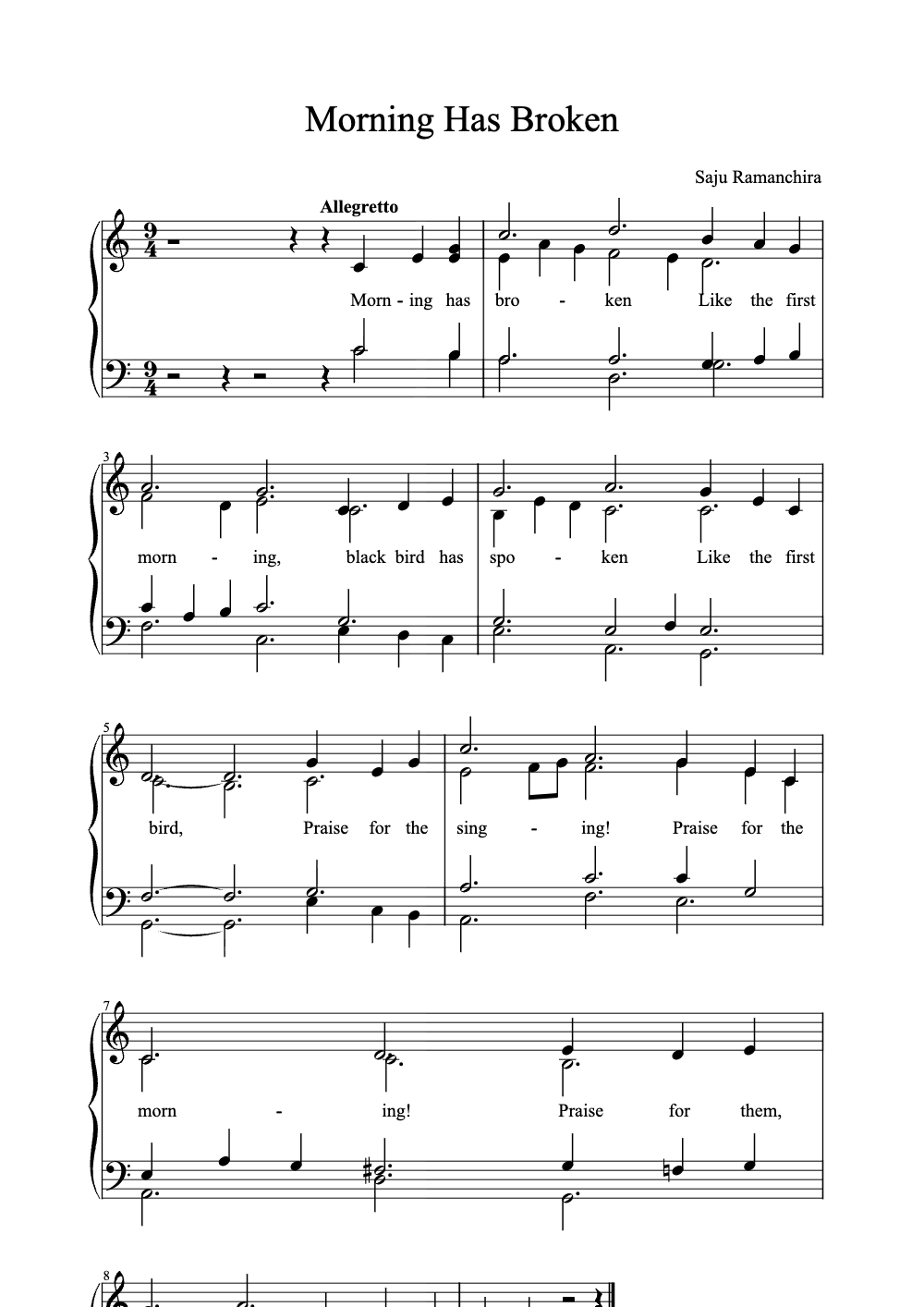 Sheet music preview for Morning Has Broken