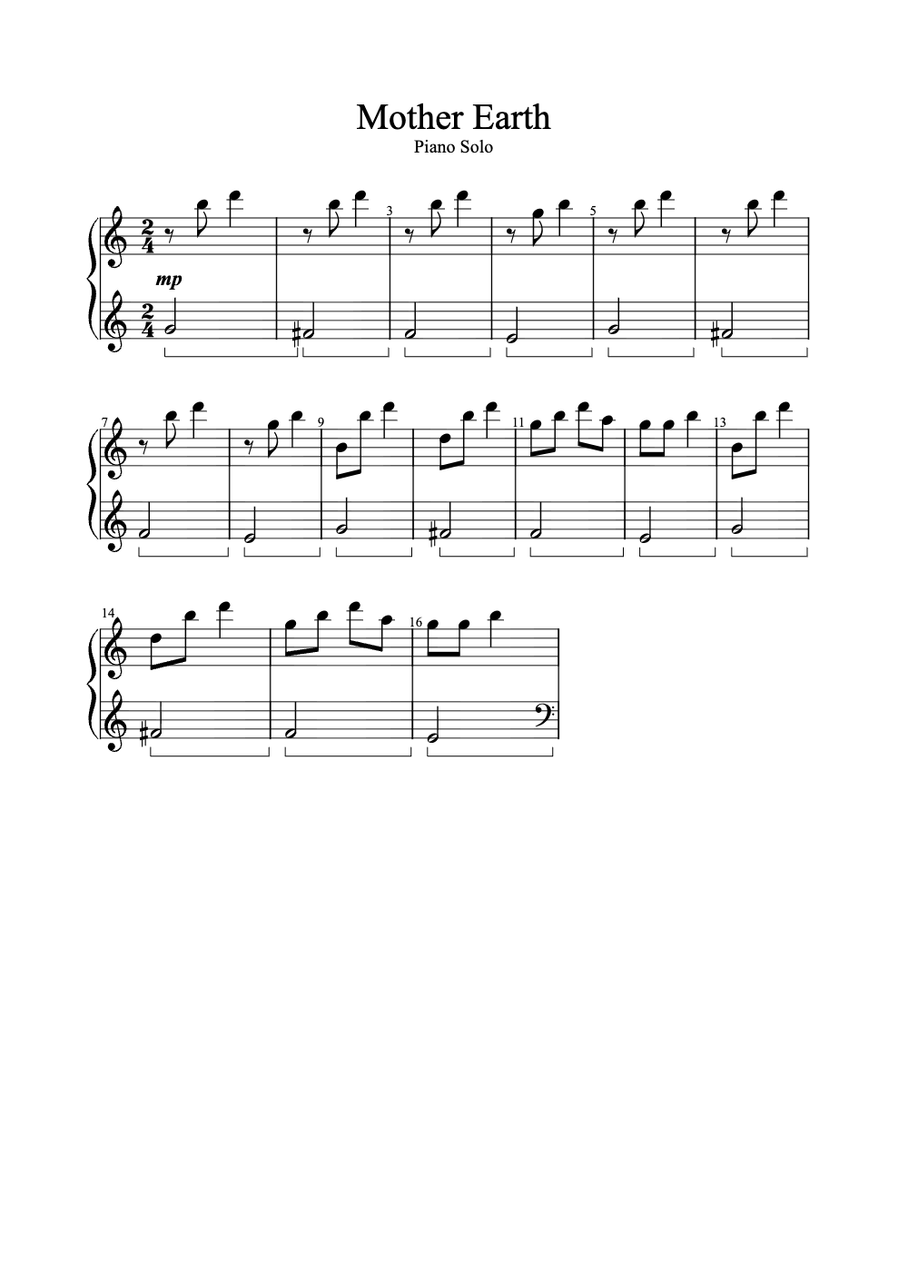 Sheet music preview for Mother Earth