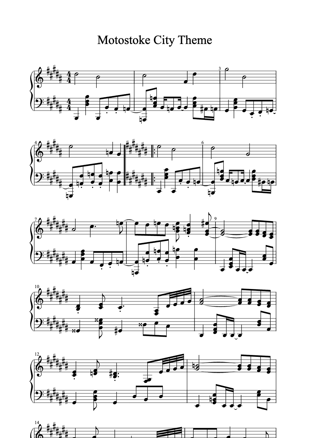 Sheet music preview for Motostoke City Theme