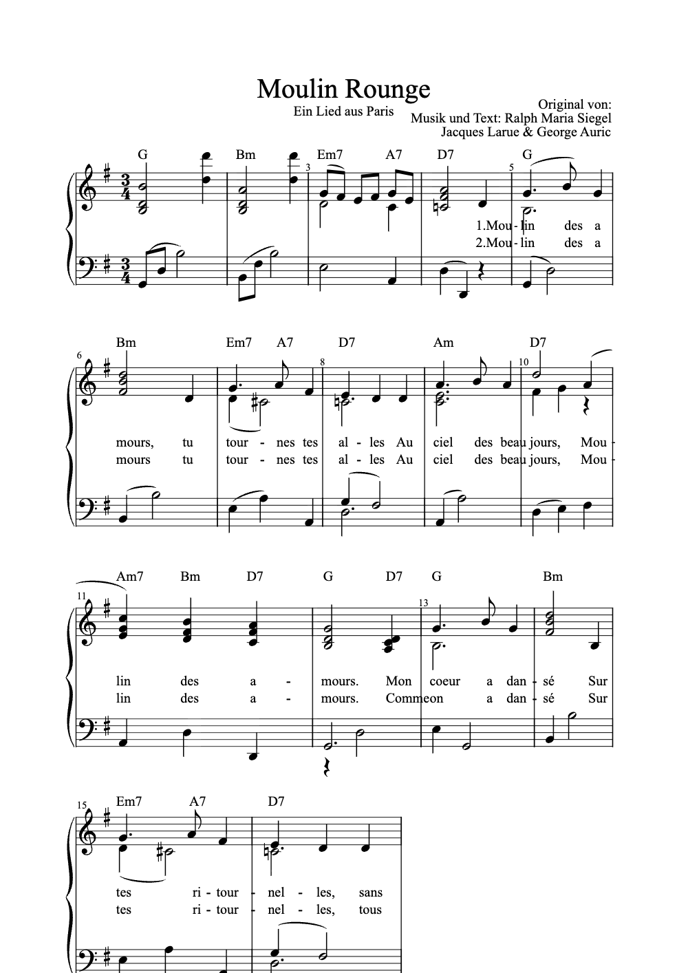 Sheet music preview for Moulin Rouge