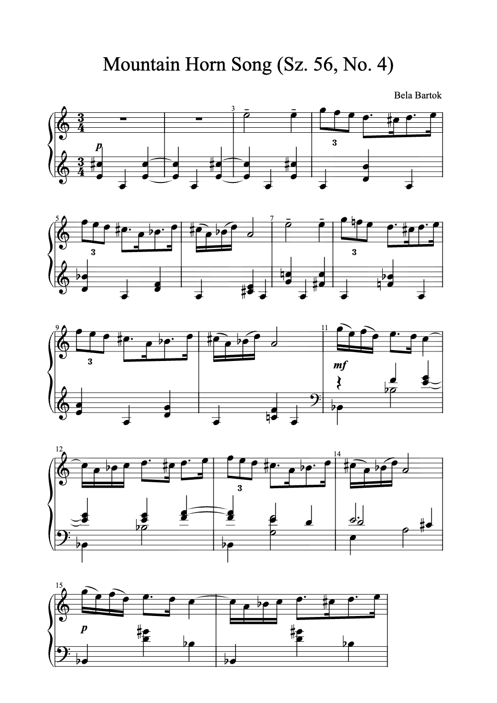 Sheet music preview for Mountain Horn Song