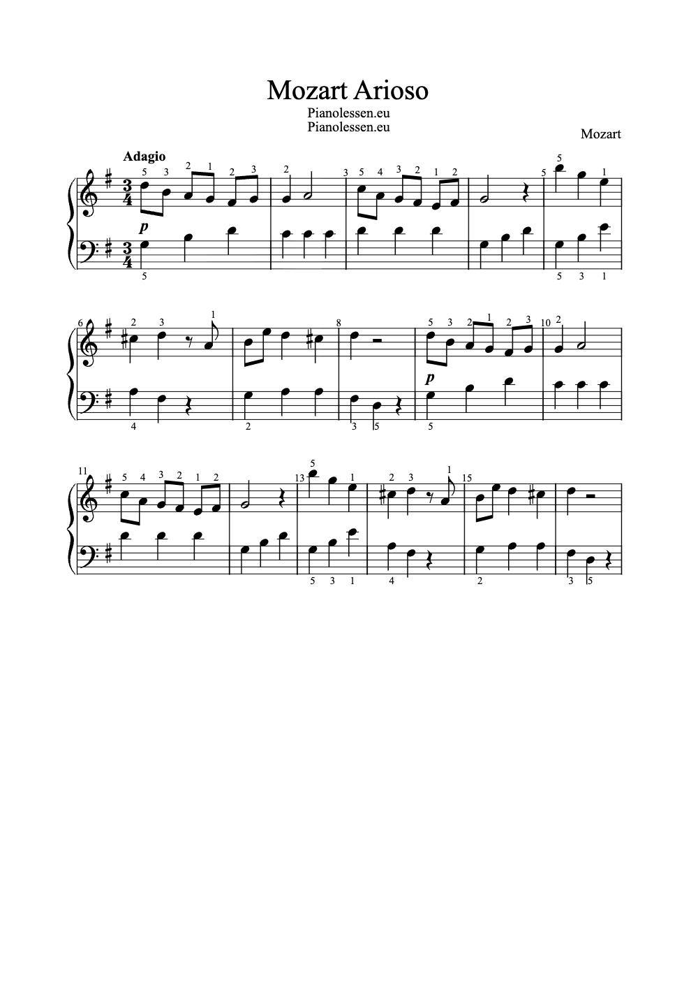 Sheet music preview for Mozart Arioso