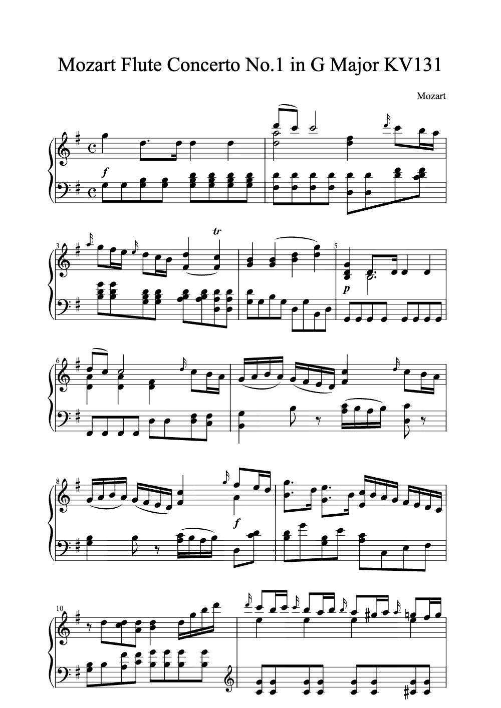 Sheet music preview for Flute Concerto No. 1 in G Major, K. 313