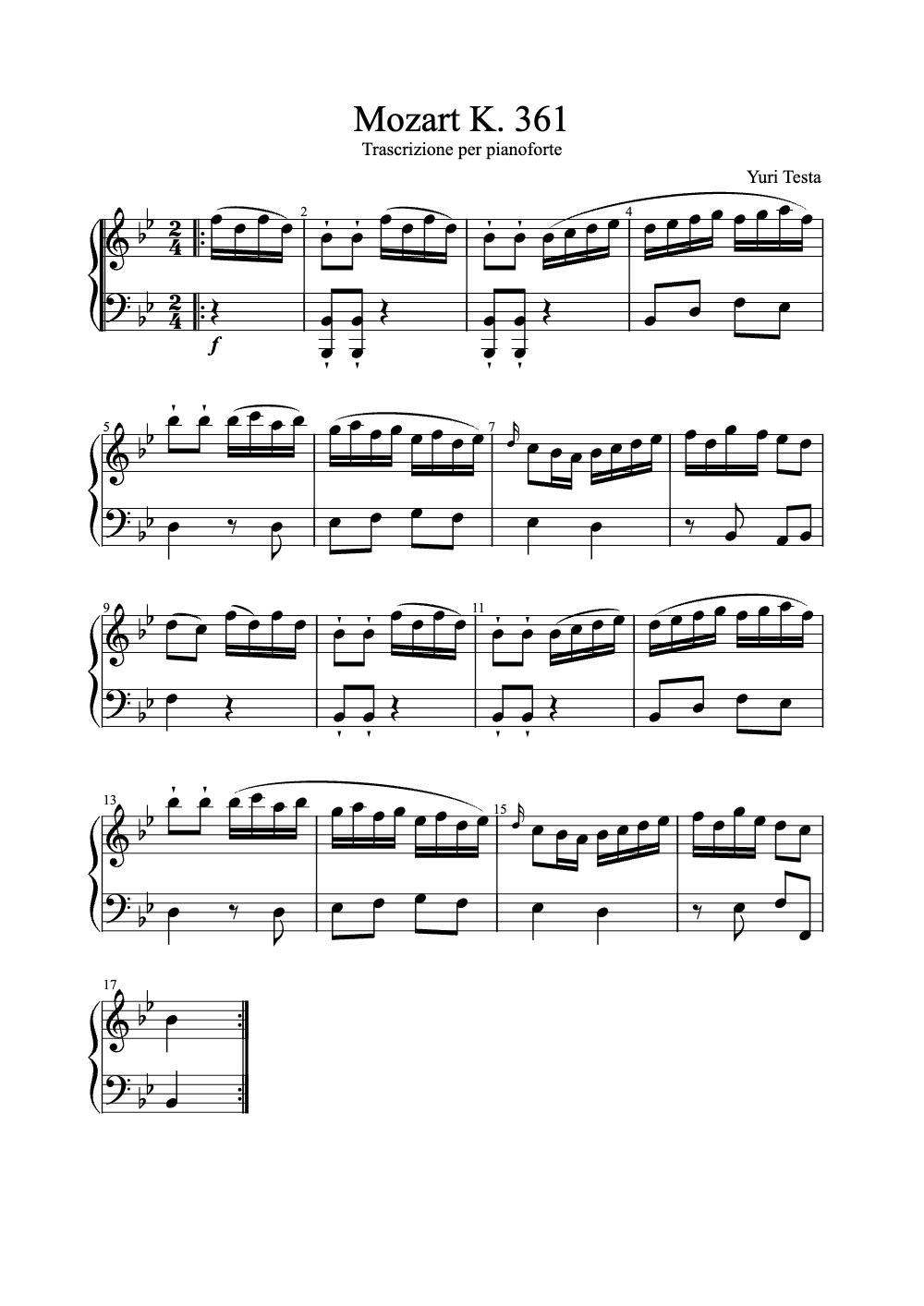 Sheet music preview for Mozart K. 361