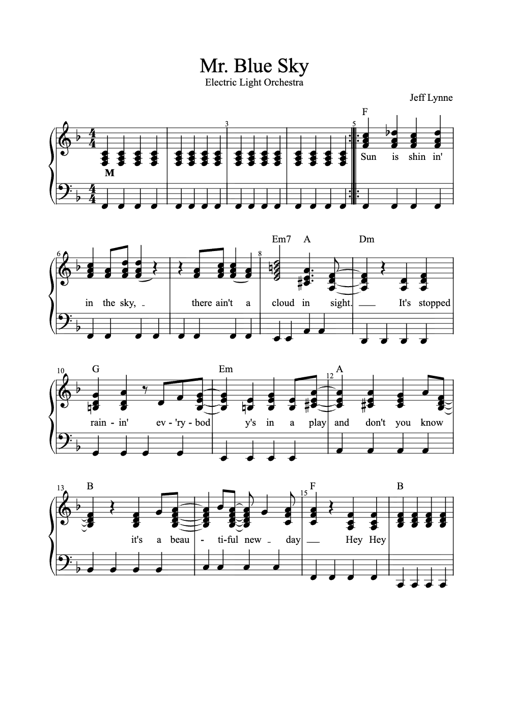 Sheet music preview for Mr. Blue Sky