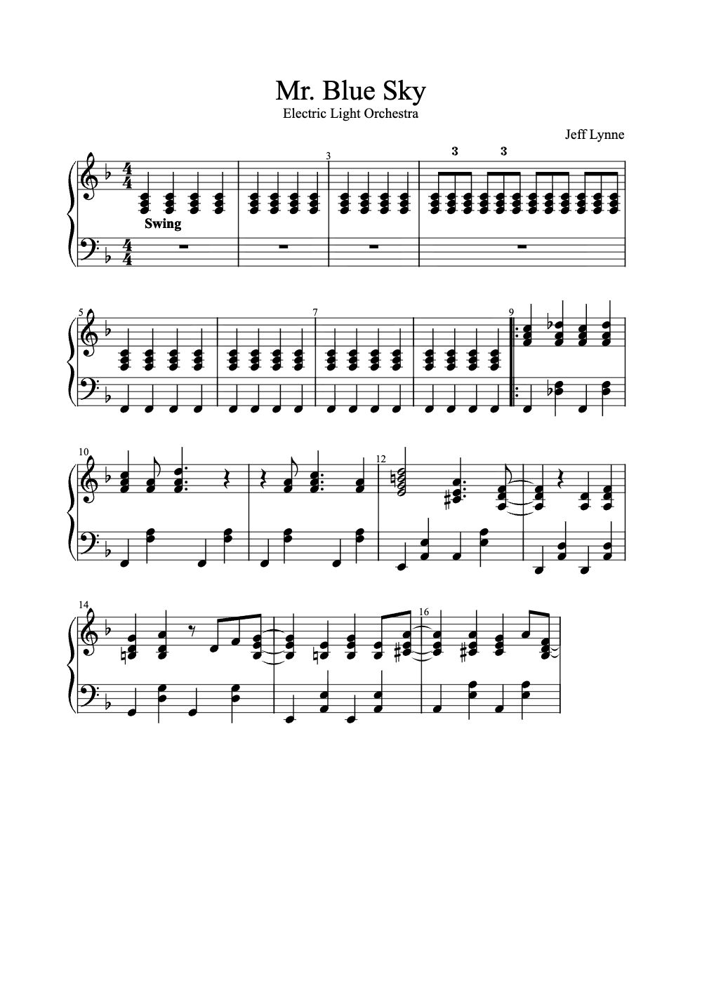 Sheet music preview for Mr. Blue Sky