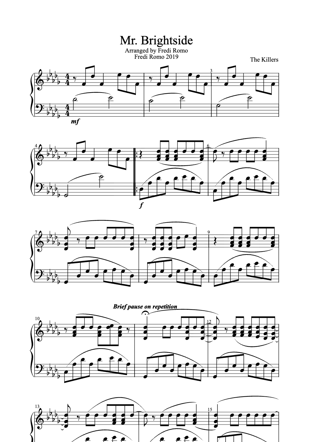 Sheet music preview for Mr. Brightside