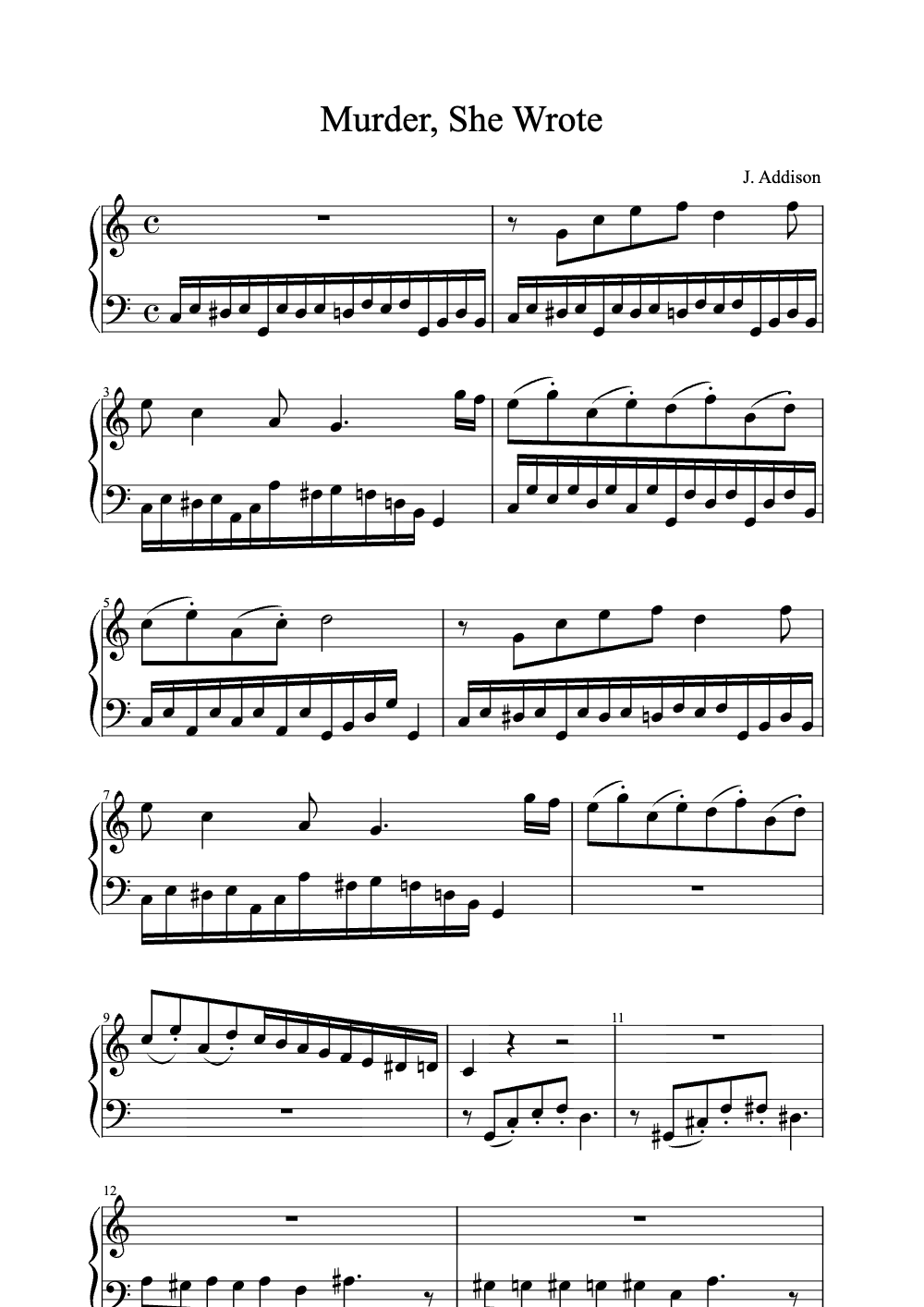 Sheet music preview for Murder, She Wrote