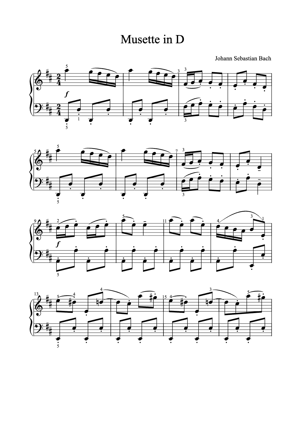 Sheet music preview for Musette in D