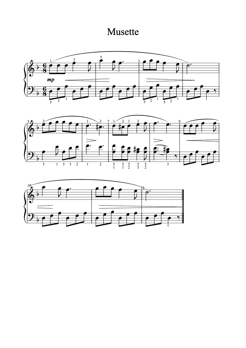 Sheet music preview for Musette