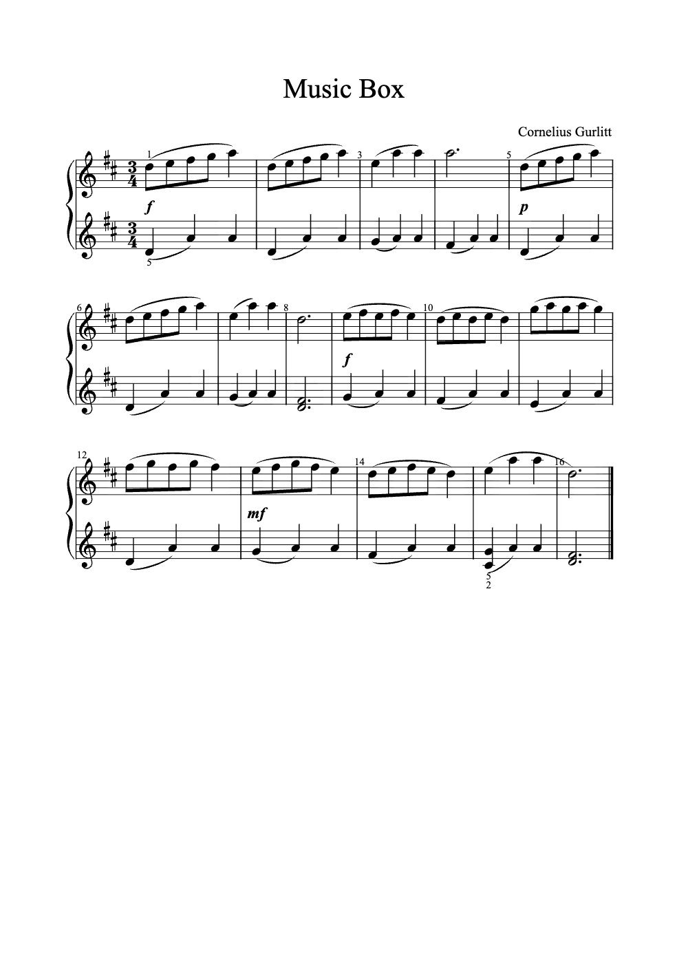 Sheet music preview for Music Box