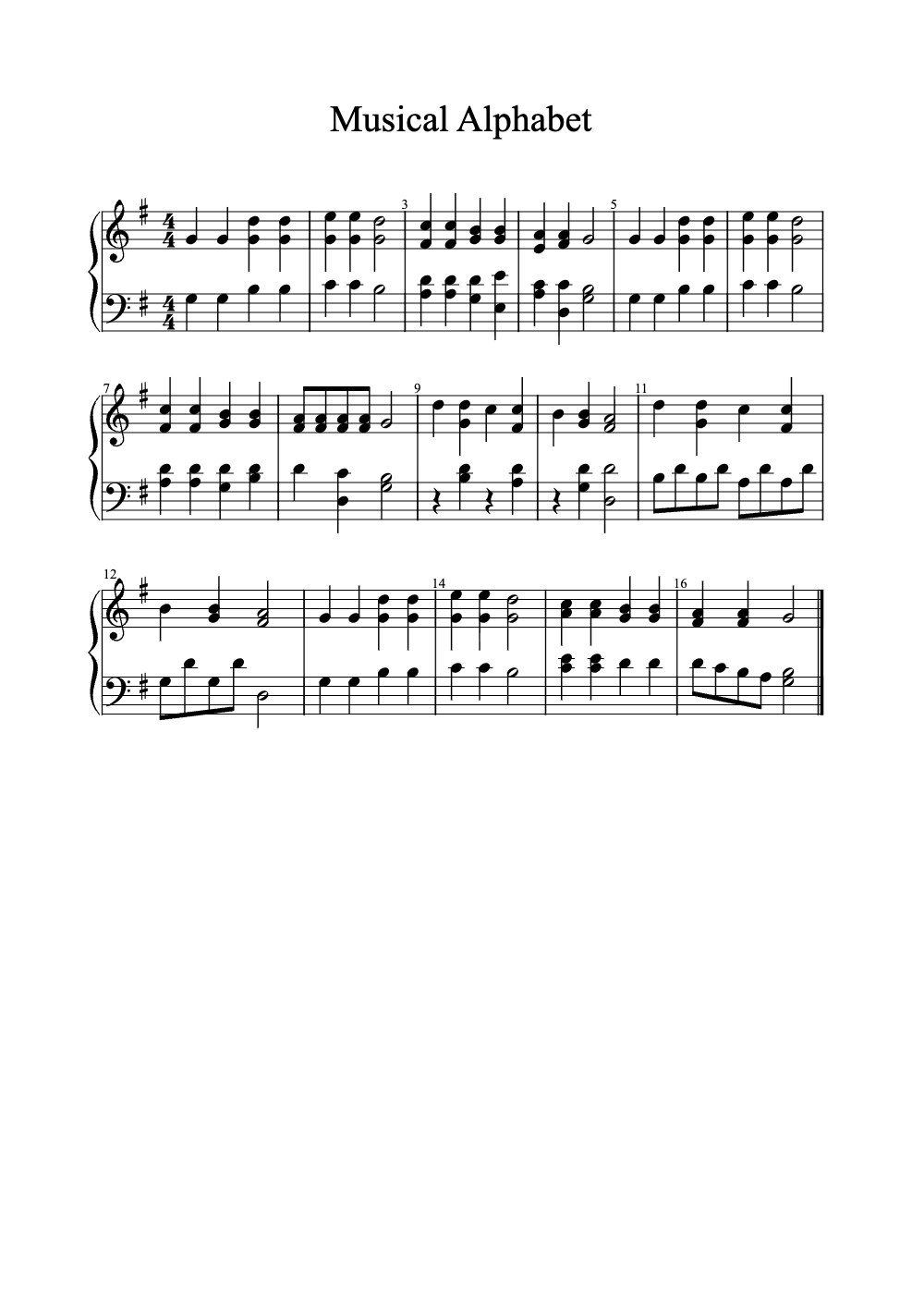 Sheet music preview for Musical Alphabet