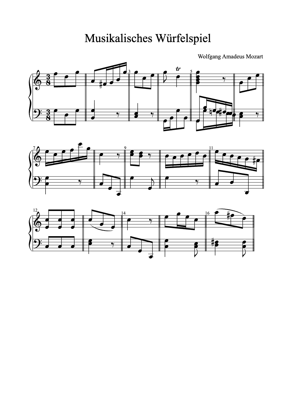 Sheet music preview for Musikalisches Würfelspiel