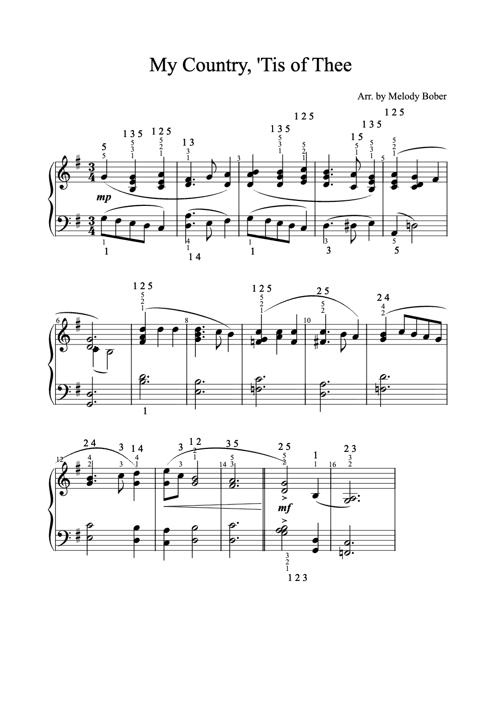 Sheet music preview for My Country, 'Tis of Thee