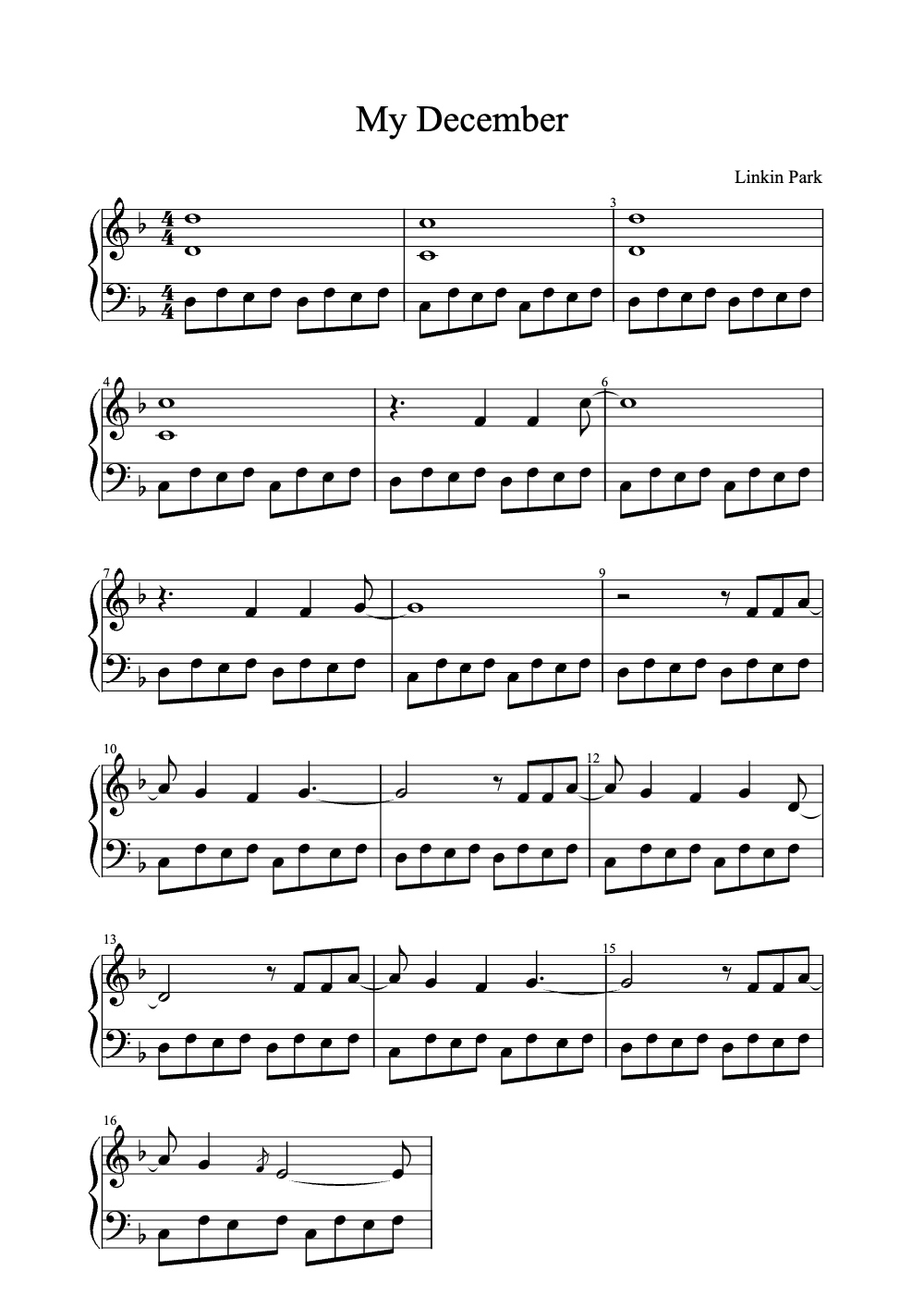 Sheet music preview for My December