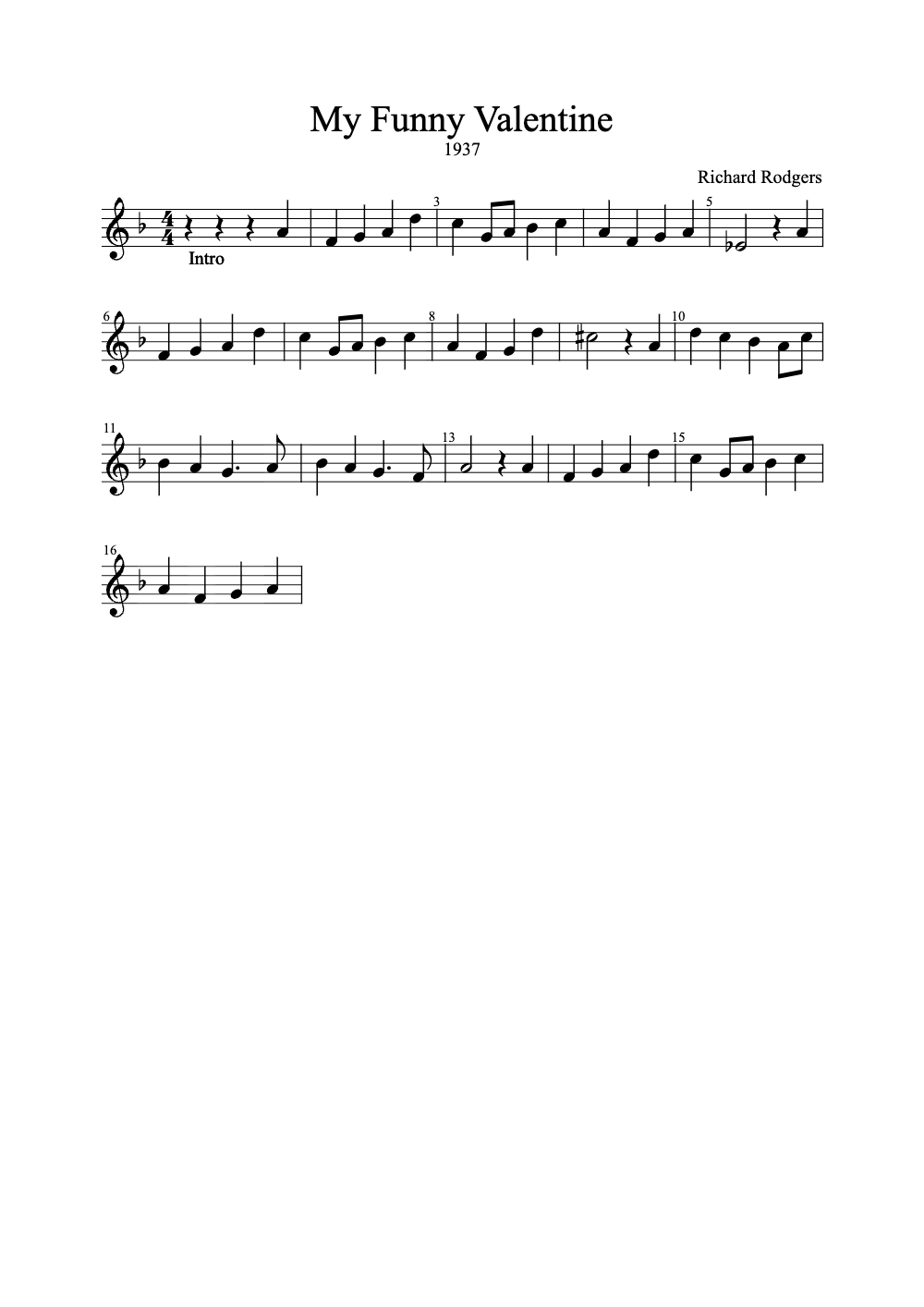 Sheet music preview for My Funny Valentine