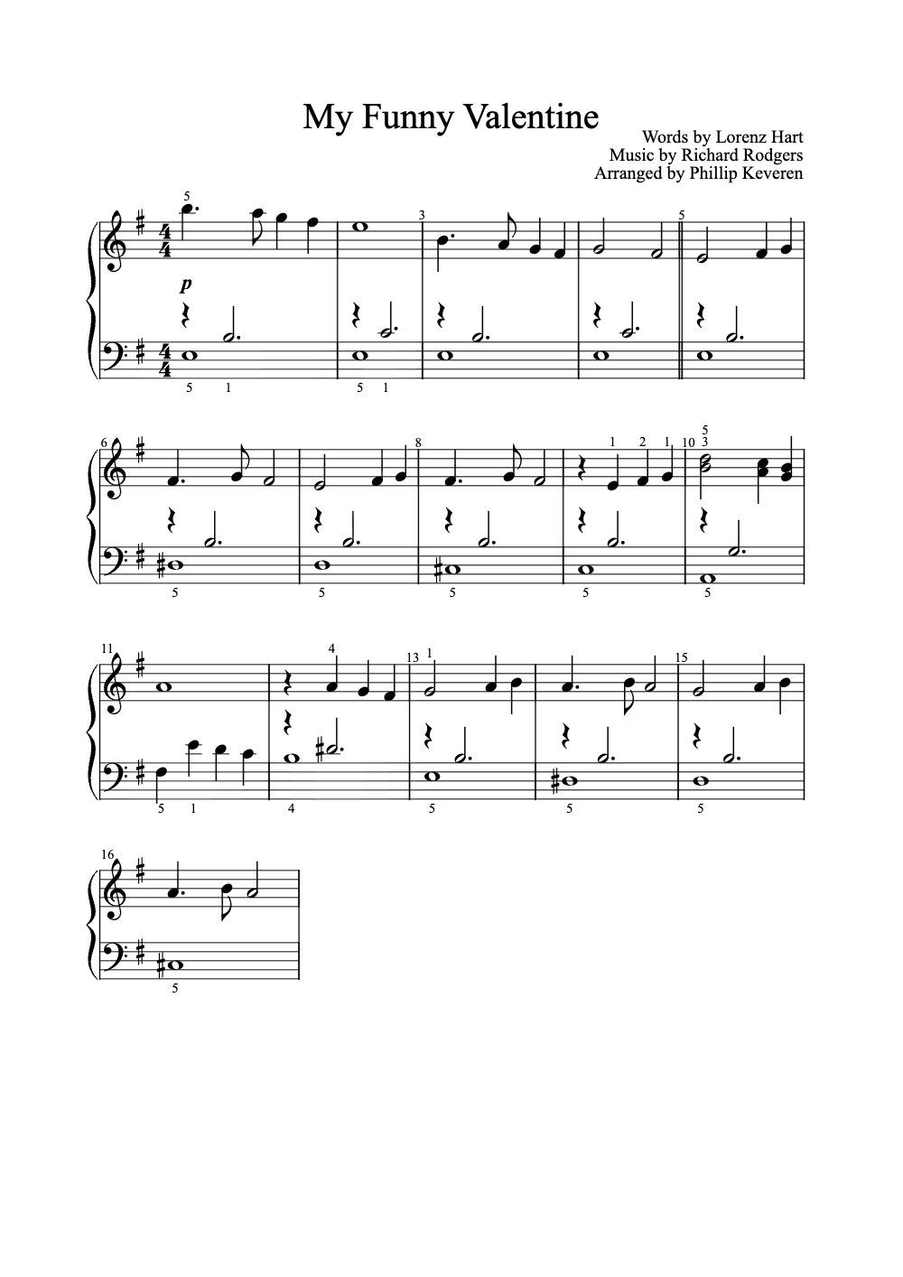 Sheet music preview for My Funny Valentine