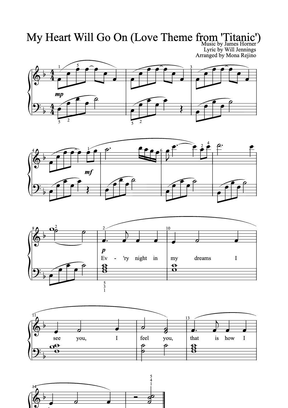 Sheet music preview for My Heart Will Go On