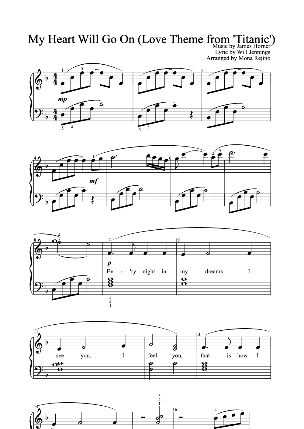 Sheet music preview for My Heart Will Go On